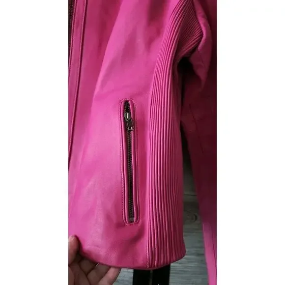 Mason & Cooper Women's Moto Leather Jacket Pink Size 4XL - Picture 5 of 12